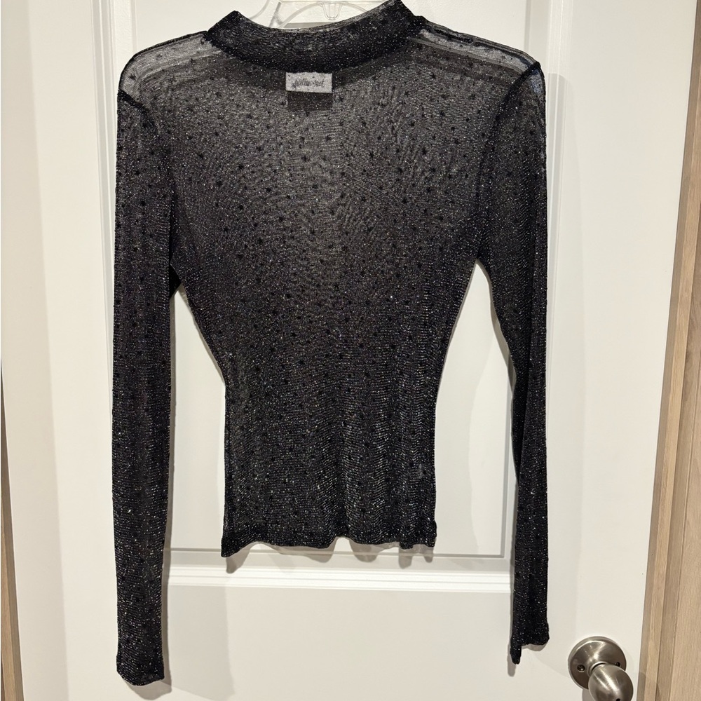 Chic Black Glitter Long Sleeve Women's Top
